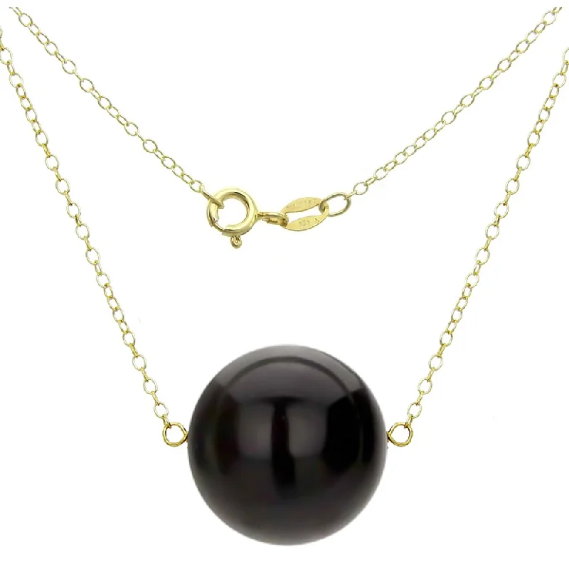 DaVonna 18k Yellow Gold over Sterling Silver Chain Necklace with 18mm ONYX Pendant, 18.5"