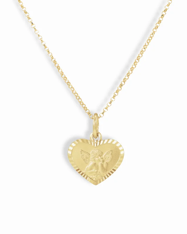 14k Cherub Heart Pendant Necklace