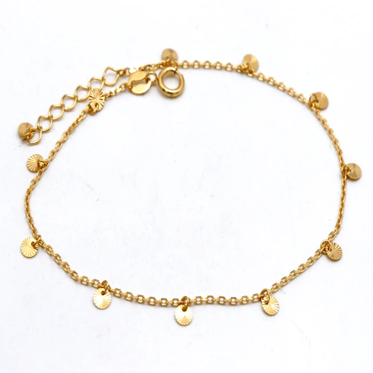 Real Gold Dangler Round Charms Adjustable Size Bracelet 7881 (19 C.M) BR1649