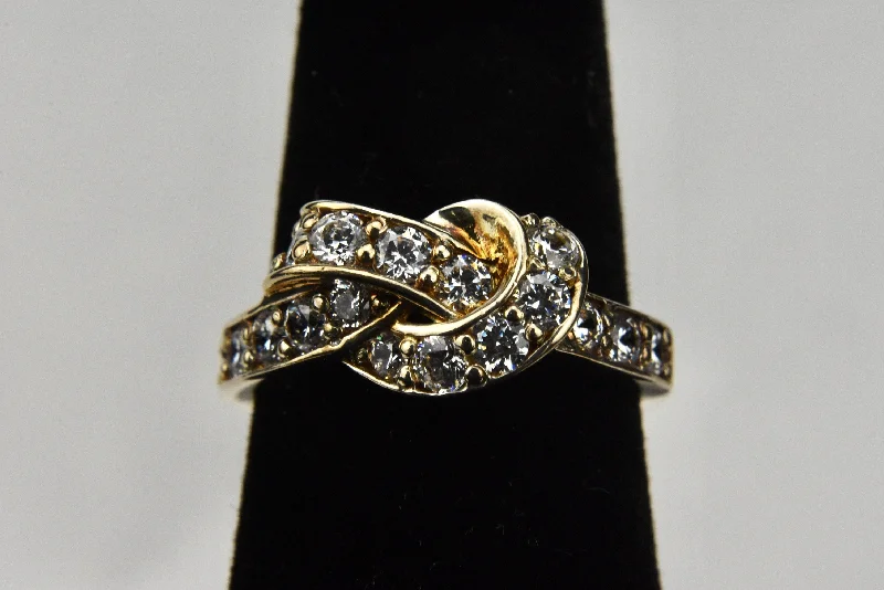 Tied Knot Ring - Gold Tone Sterling Silver with Cubic Zirconia - Size 6.25