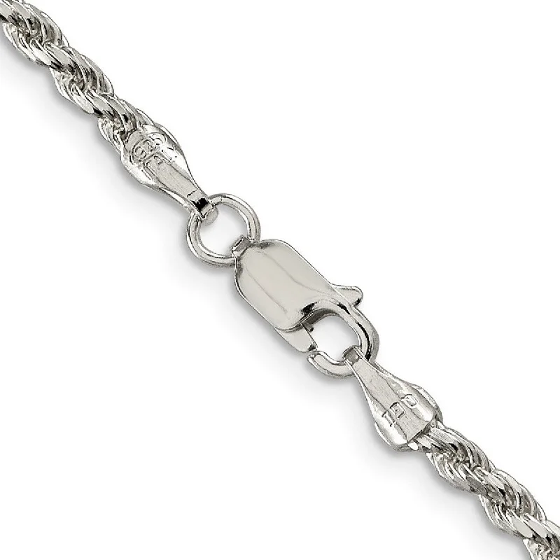 Curata 925 Sterling Silver 2.75mm Diamond Cut Rope Chain Necklace for Men