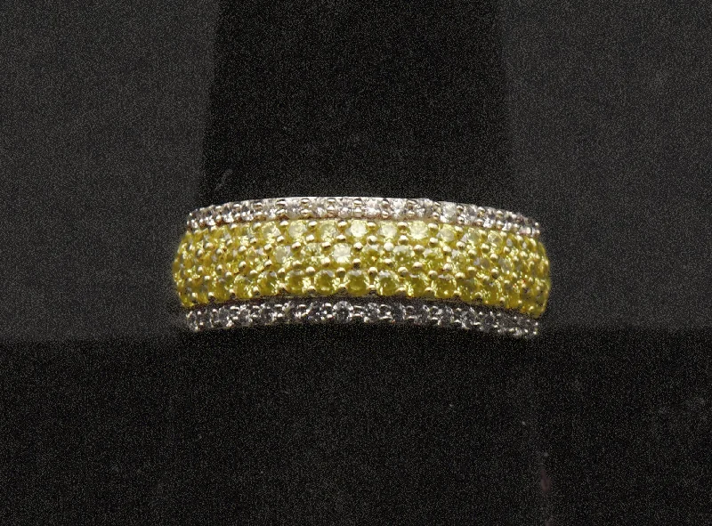 Vintage Gold Tone Sterling Silver Yellow Cubic Zirconia Ring - Size 9.25