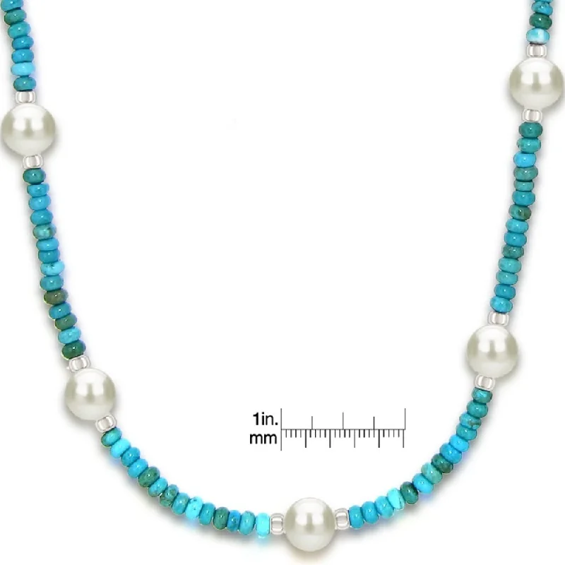 DaVonna 10-11mm Freshwater Pearl and Turquoise Necklace