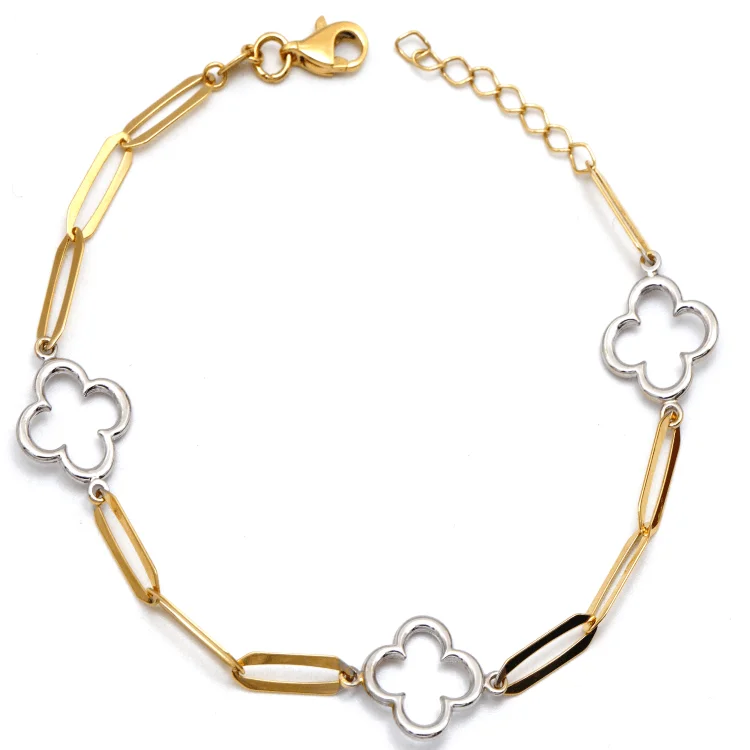 Real Gold 2 Color GZVC 3 Clover Paper clip Bracelet GZJVN1306 BR1648