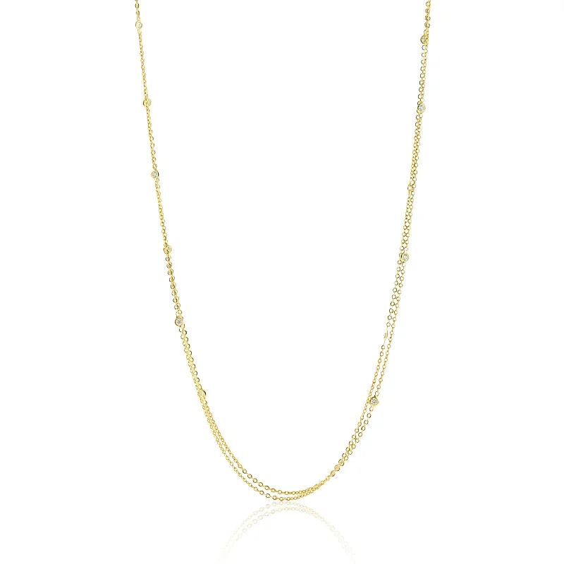 Diamond Station Double Chain Necklace