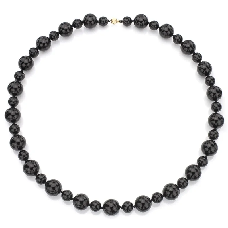 DaVonna 14k Yellow Gold Round Black Onyx 28-inch Necklace (12 mm, 18 mm)