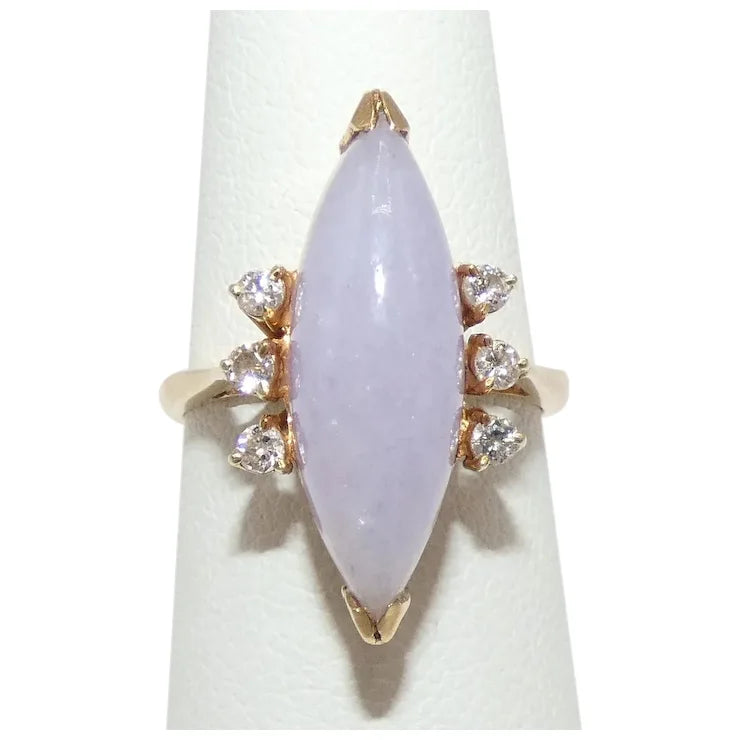 14K Gold Lavender Jade Diamond Ring