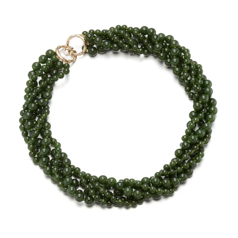 5-Strand Green Nephrite Jade Twist Necklace