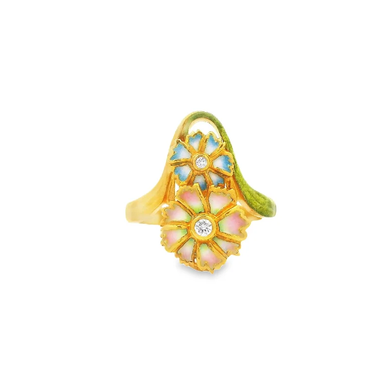 Masriera Diamond Pliqué-a-Jour Enamel 18k Yellow Gold