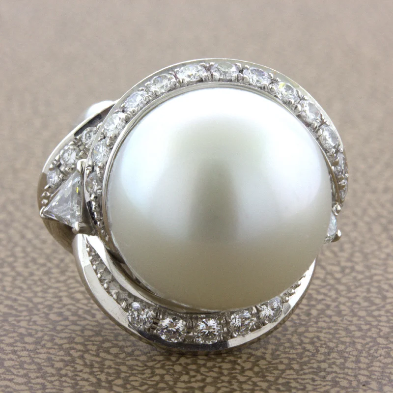 16MM South Sea Pearl Diamond Platinum Cocktail Ring