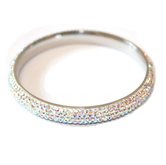 Stainless Steel & Czech 'Rainbow Sparkle' Rainbow and Silver Bangle/Bracelet