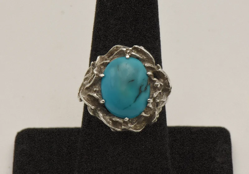 Vintage Turquoise Sterling Silver Ring - Size 7.75