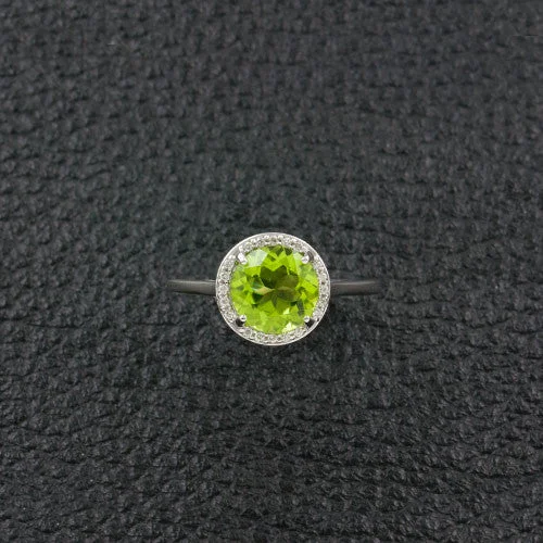 Peridot Ring with Diamond Halo