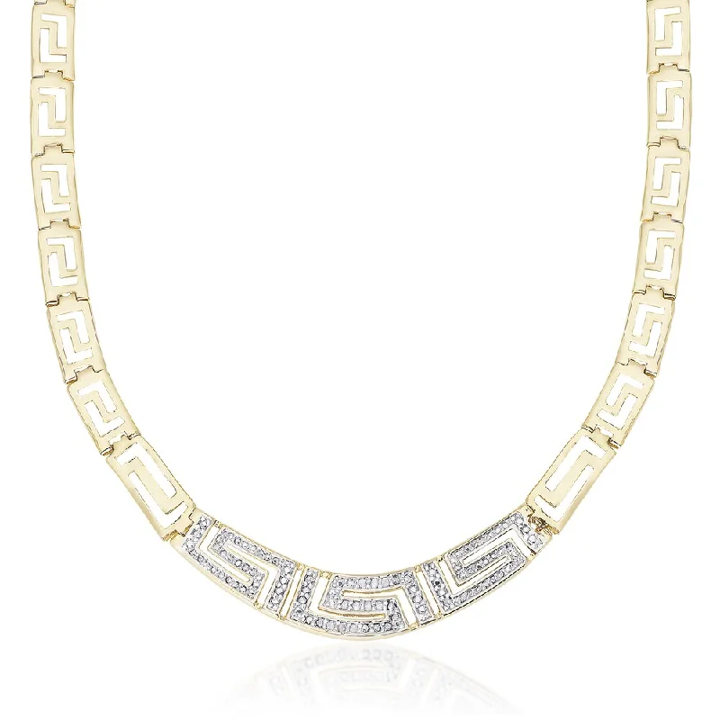 Finesque Gold Overlay 1/10ct TDW Diamond Greek Key Necklace