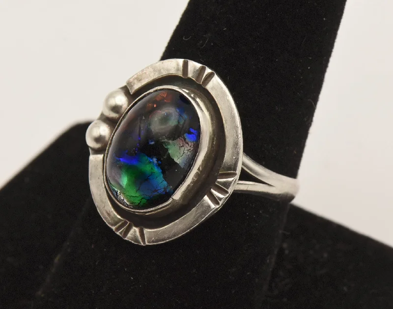 Vintage Handmade Sterling Silver Dichroic Glass Ring - Size 8.5