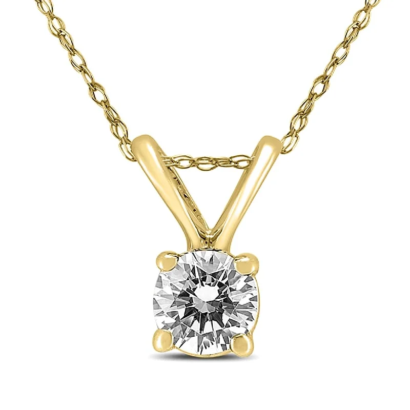 Marquee 1/3 Carat Solitaire Round Diamond Pendant Necklace with 18" Chain in 14K Yellow Gold