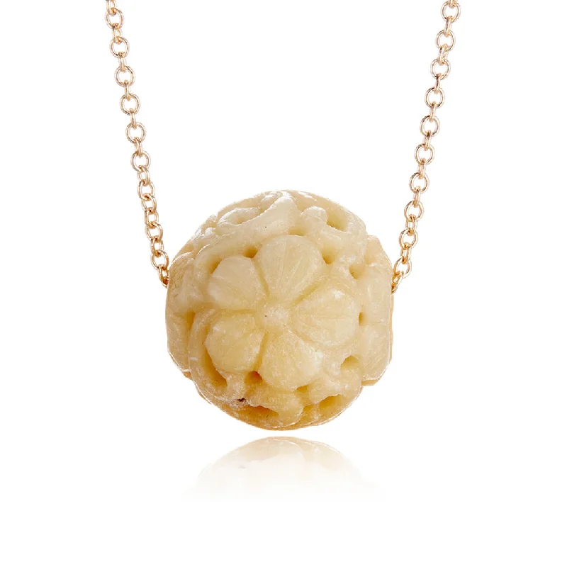 Yellow Jade Floral Ball Pendant Necklace