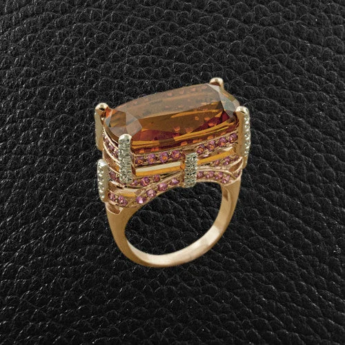 Citrine, Pink Sapphire & Diamond Ring