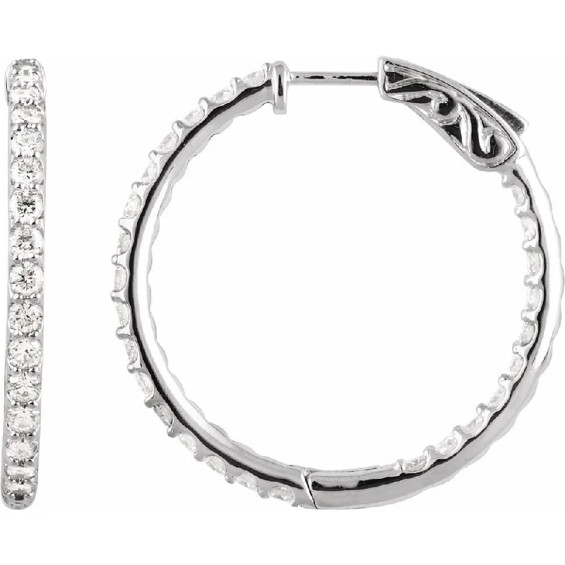 14k White Gold 2 CTW Diamond Inside-Outside 29.5 mm Hoop Earring for Women