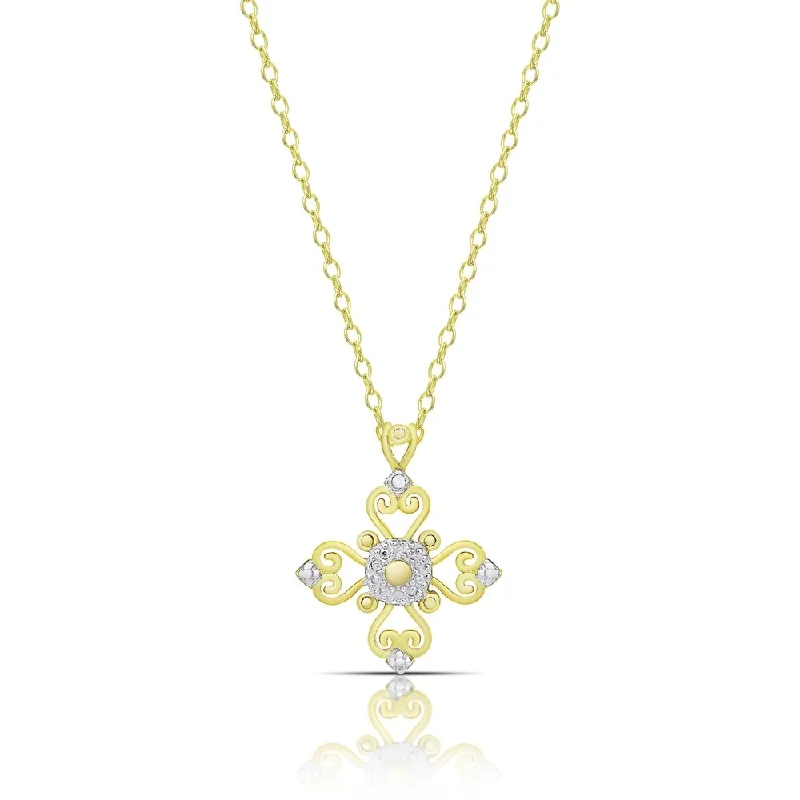 Finesque Gold over Sterling Silver Diamond Accent Cross Necklace (I-J, I2-I3)