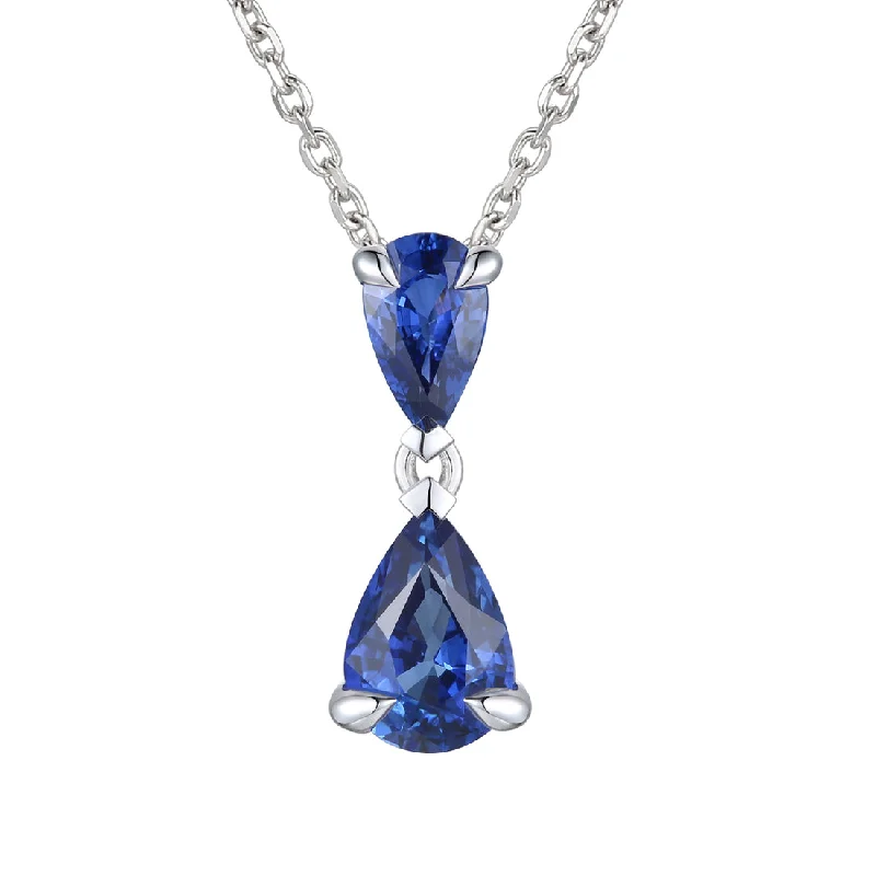 18ct white gold 2 pear sapphire pendant supplied with chain