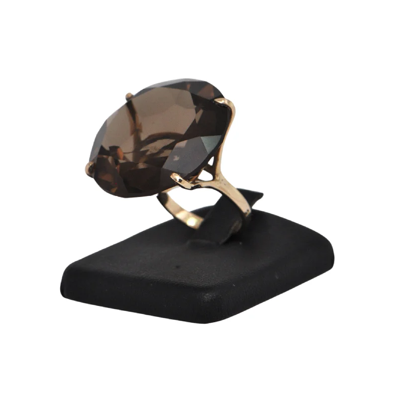 Retro 51.3CT Smoky Quartz 14k Gold Cocktail Ring