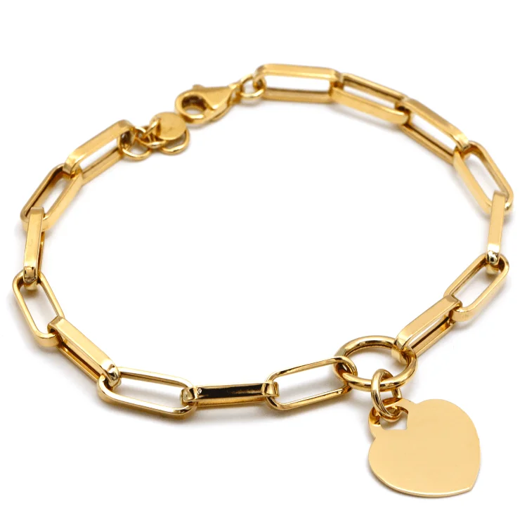 Real Gold Thick Paper Clip Dangler Heart Luxury Adjustable Size Bracelet (19 C.M) 1405 BR1573