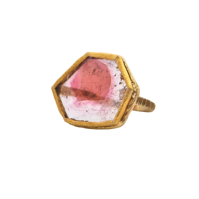 Watermelon Tourmaline 18k Gold Ring