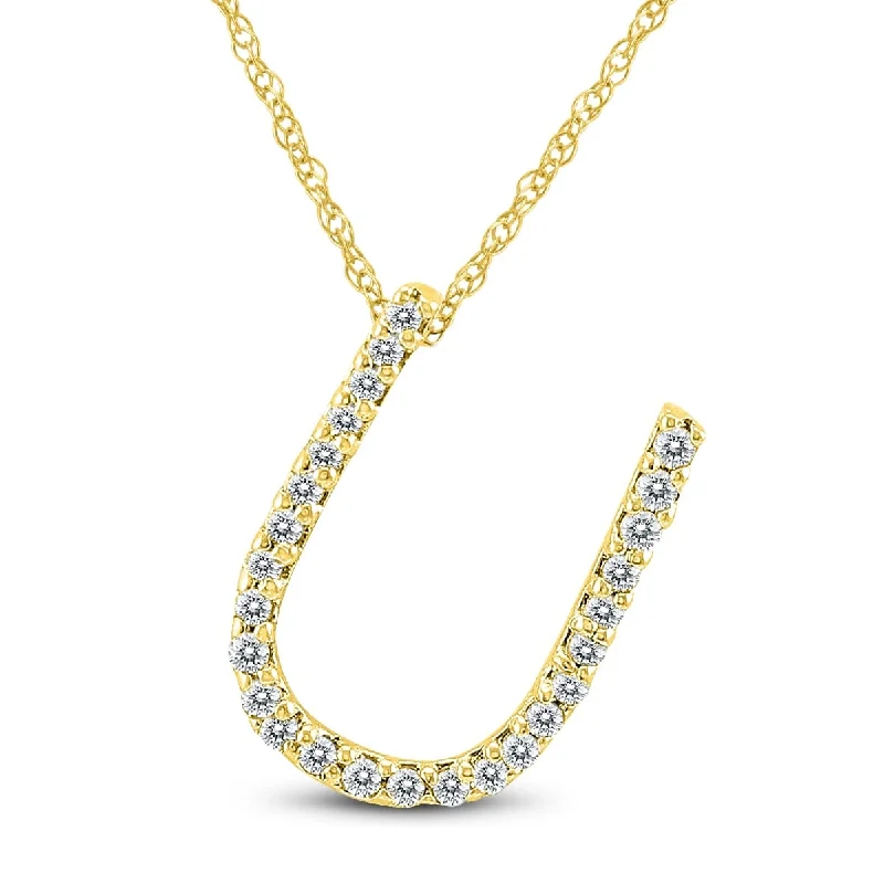 Marquee 1/6 Carat TW U Initial Diamond Pendant Necklace in 10K Yellow Gold with Adjustable Chain