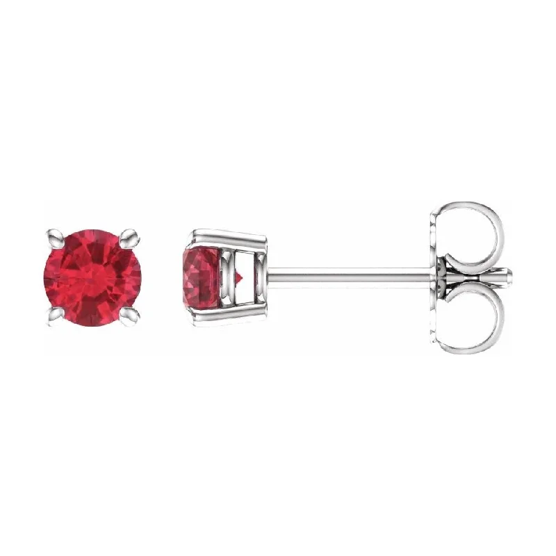 14k White Gold 4 mm Round Ruby Stud Earring for Women