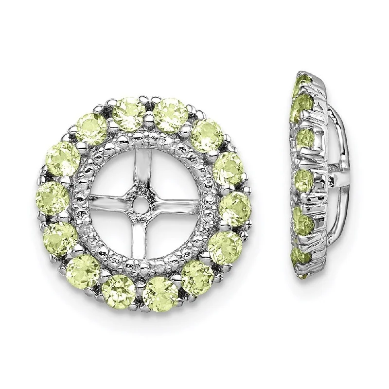 925 Sterling Silver Rhodium Diamond and Peridot Earring Jacket (L-13 mm, W-13 mm)