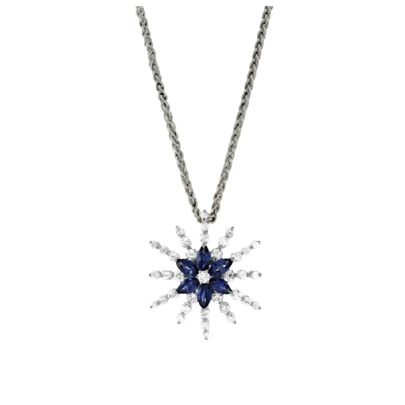 18ct White Gold Sapphire & Diamond Set Star Pendant & Chain