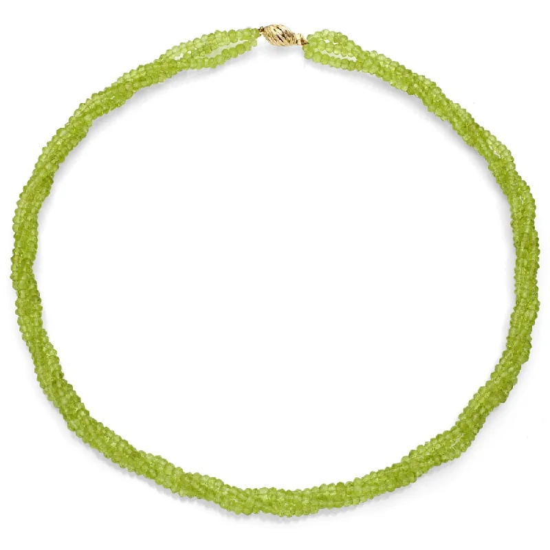 DaVonna 14k Yellow Gold Green Peridot 3-row Twisted Necklace (3-4 mm)