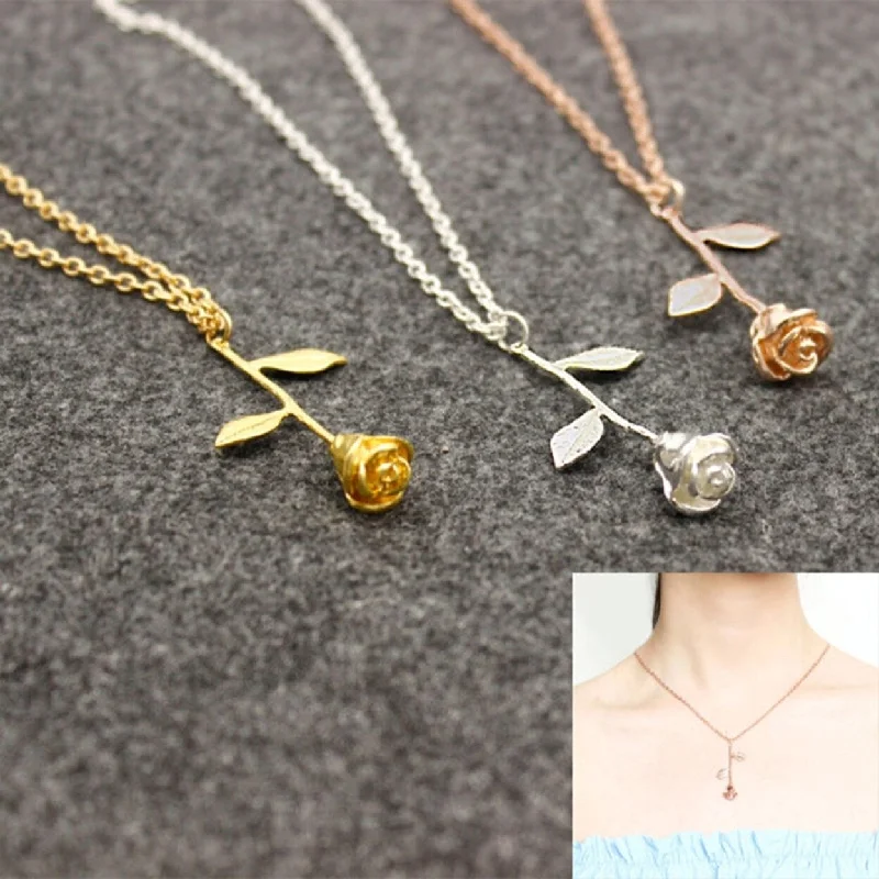 Pendant Chain Fashion Delicate Dainty Rose Flower Pendant Necklace For Women - no