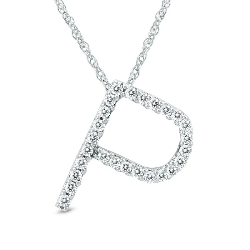 Marquee 1/6 Carat TW P Initial Diamond Pendant Necklace in 10K White Gold with Adjustable Chain