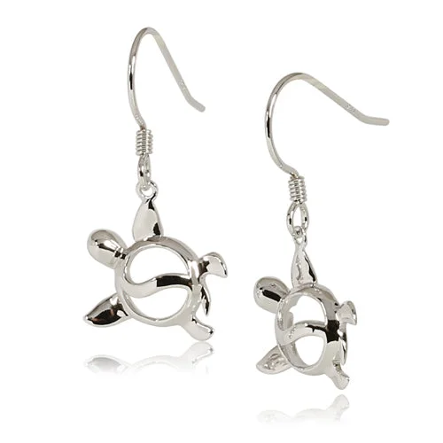 Sterling Silver Rhodium Honu Hook Earring