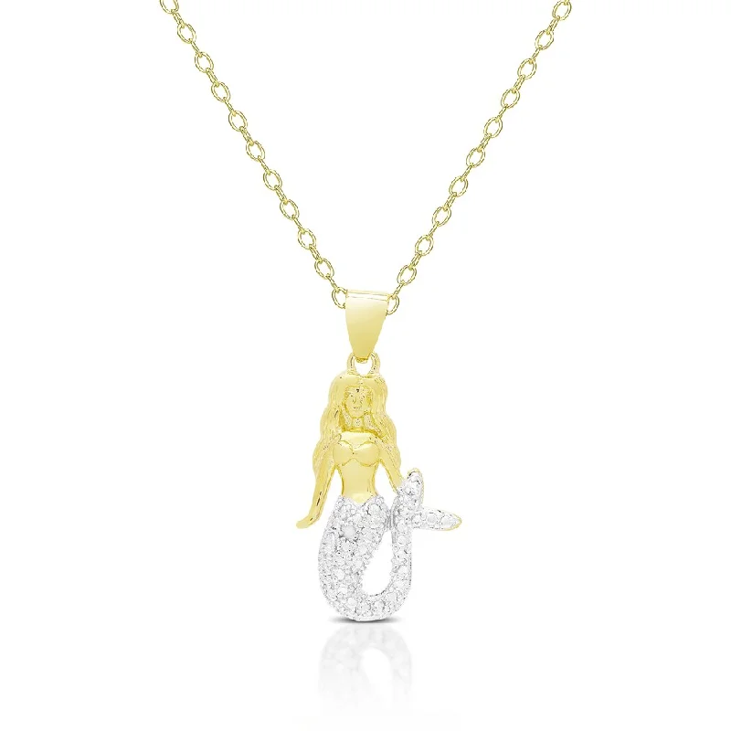 Finesque Gold Overlay Diamond Accent Mermaid Necklace