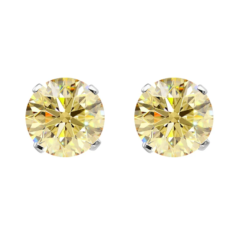 White Gold with Yellow Moissanite Stud Earring