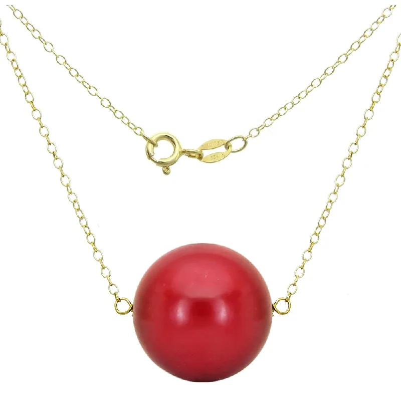 DaVonna 18k Yellow Gold over Sterling Silver Chain Necklace with 18mm Red Coral Pendant, 18.5"