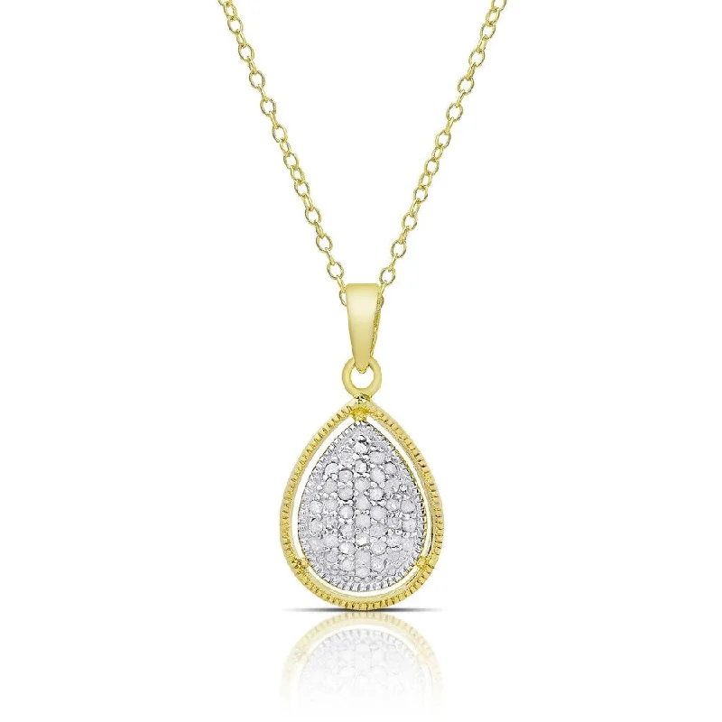 Finesque Gold over Sterling Silver 1/4ct TW Diamond Teardrop Necklace