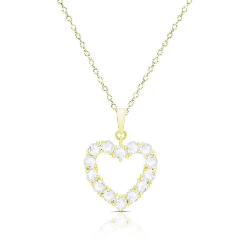 Finesque Gold Over Silver or Sterling Silver 1.40ct TDW Diamond Heart Necklace