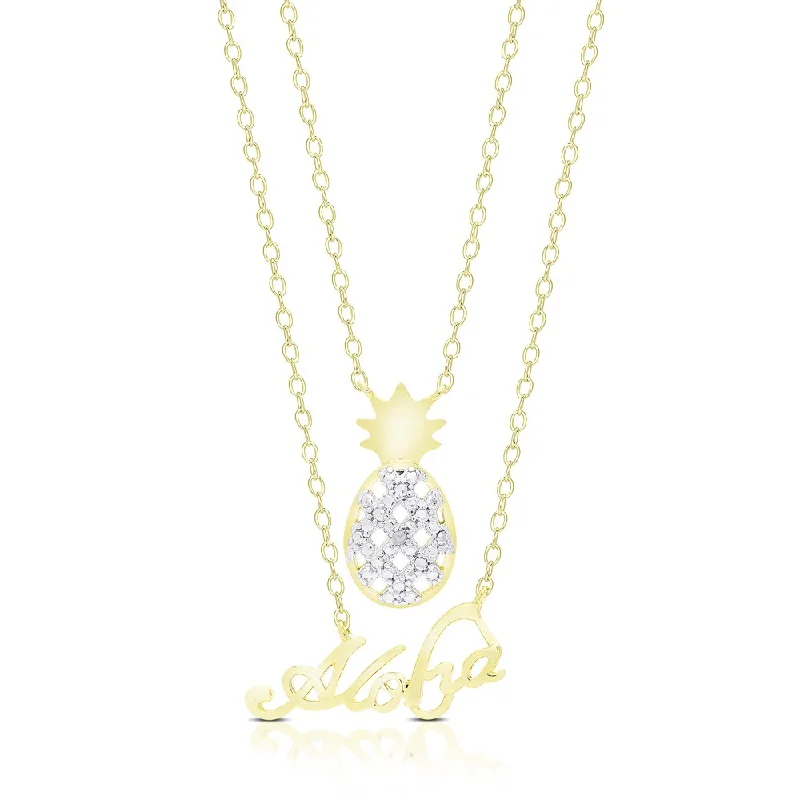 Finesque Gold Overlay Diamond Accent Pineapple Aloha Hawaii Necklace