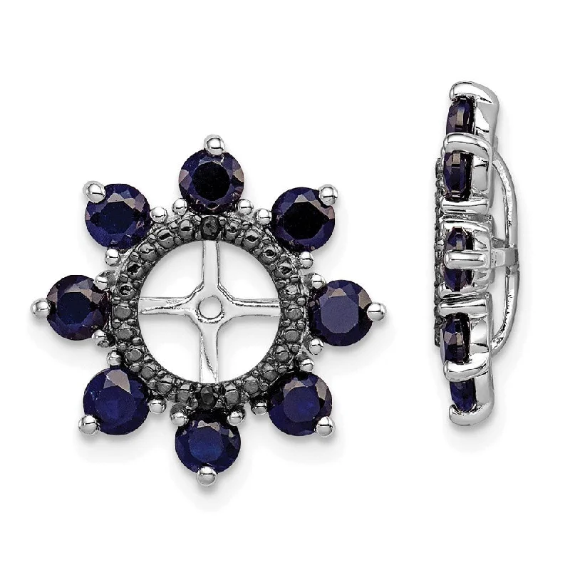 925 Sterling Silver Rhodium Created Sapphire and Black Sapphire Earring Jacket (L-17 mm, W-17 mm)