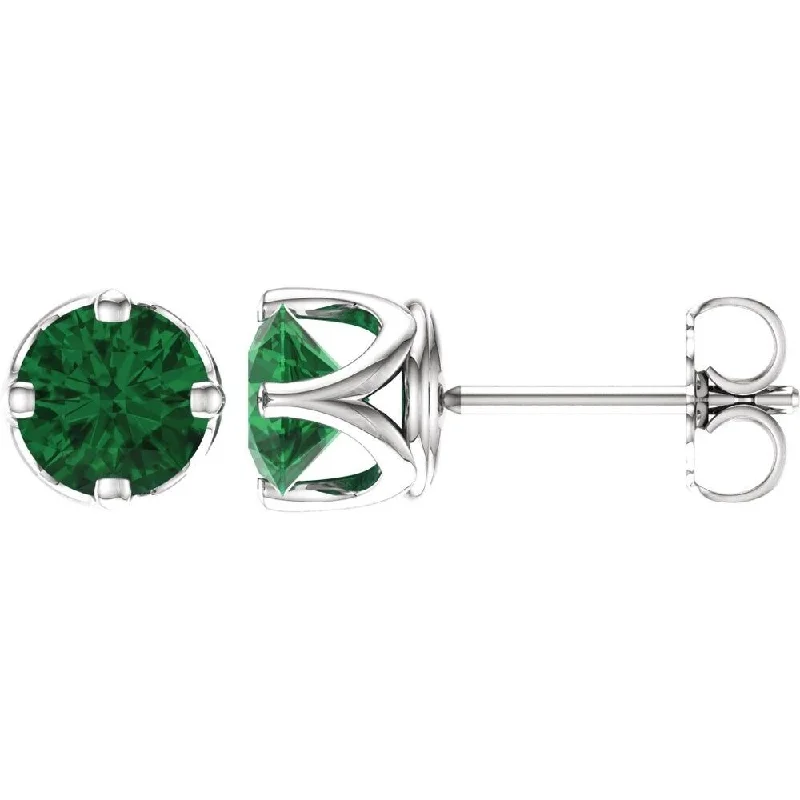 14k White Gold Chatham Created Emerald Stud Earring for Women