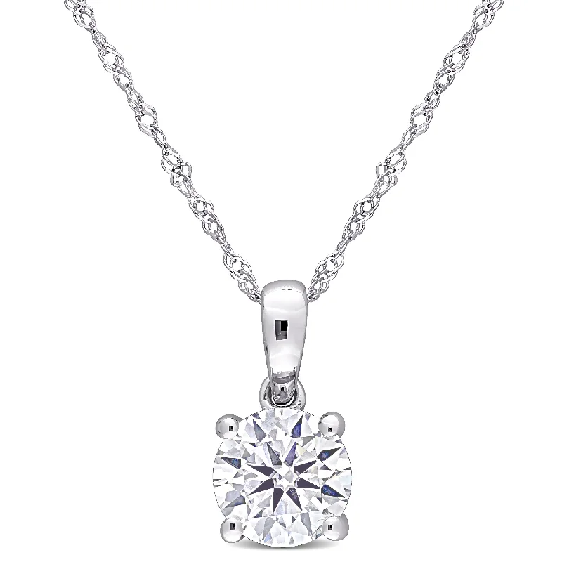 Miadora 1ct DEW Moissanite Solitaire Drop Necklace in 10k White Gold - 12.7 mm x 17 in x 6.5 mm