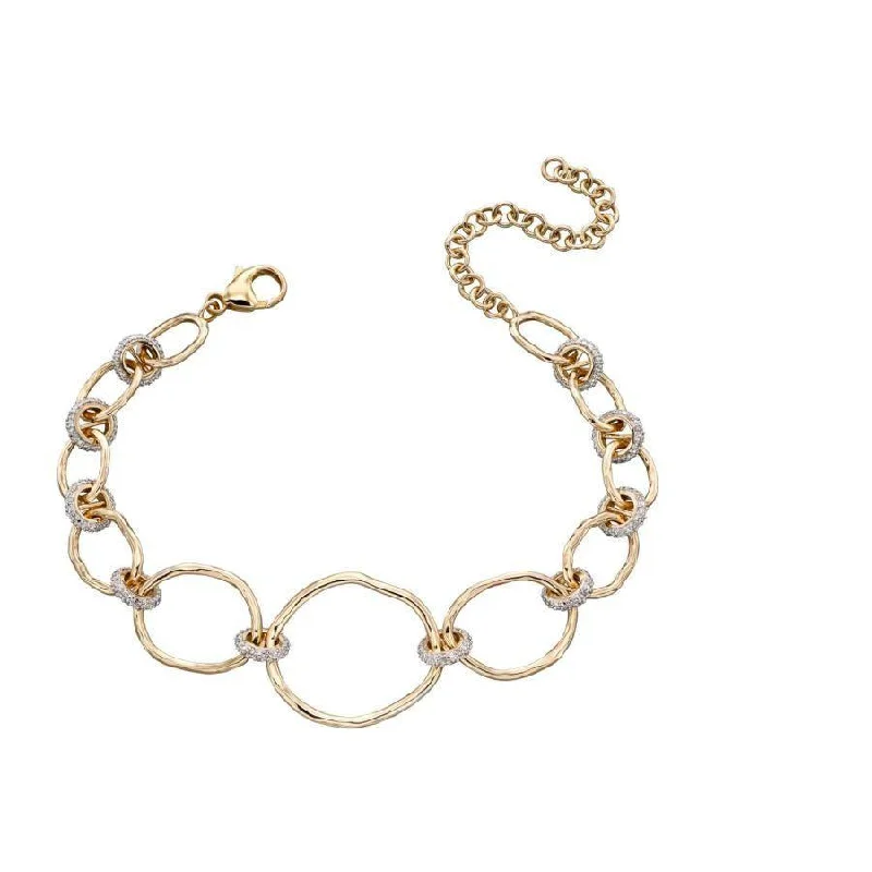 9ct Yellow & White Gold Diamond Set Hammered Loop Bracelet